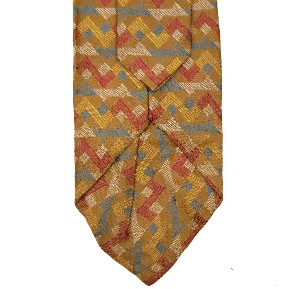 Vintage Bond Gold Orange Geometric Pattern 60's 70's Necktie Neck Tie